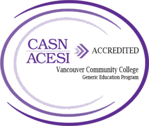 CASN/ACESI Accredited badge. Vancouver Community College. Generic Education Program.