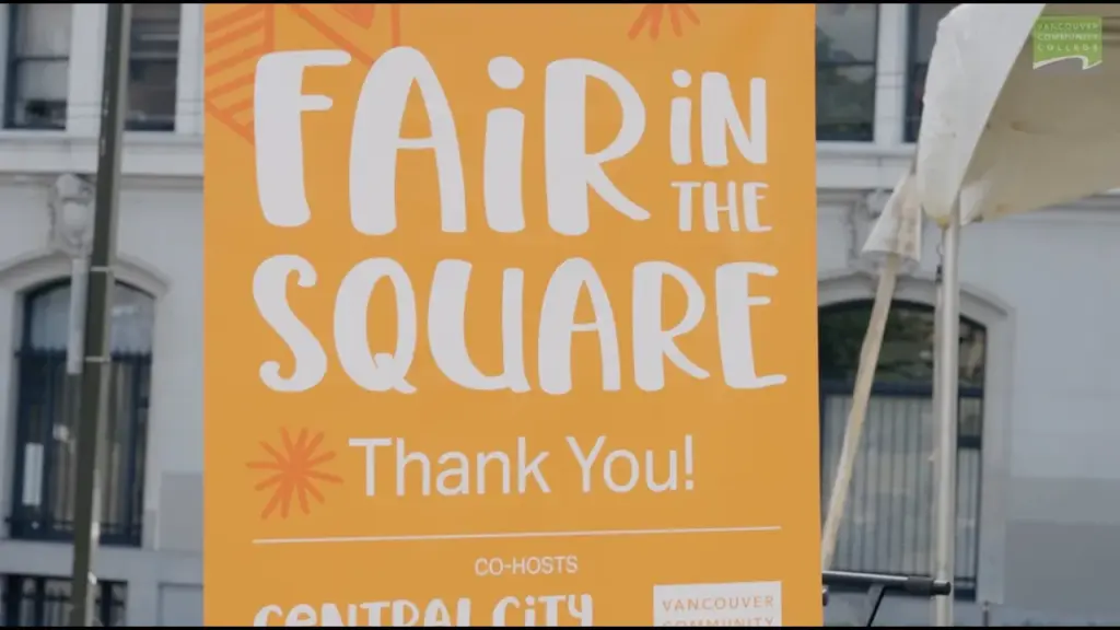 Event banner with sponsor names for Fair in the Square
