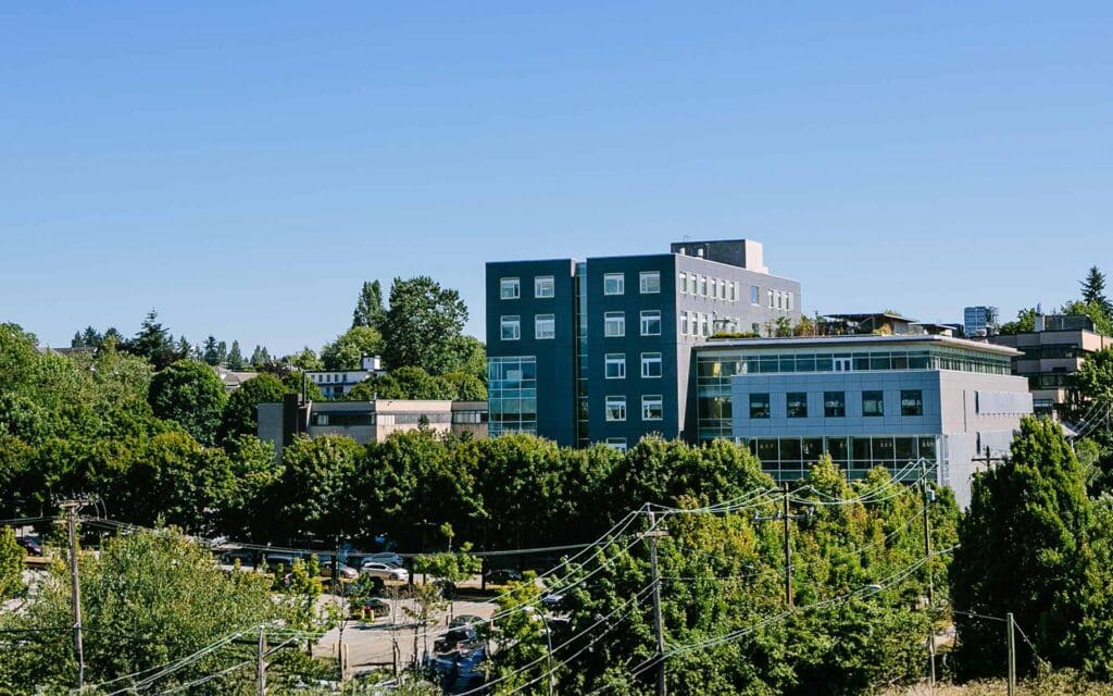 Aerial shot of Building B of the VCC Broadway campus